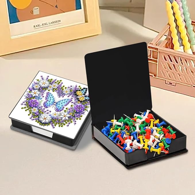 Diamond Painting Kits Sticky Note Holder, DIY Diamond Art Accessories Memo Pad Box for Desk, Mosaic Craft Kits for Adults Beginners, Cute Office Decor Gifts Women(Heart Butterfly A)