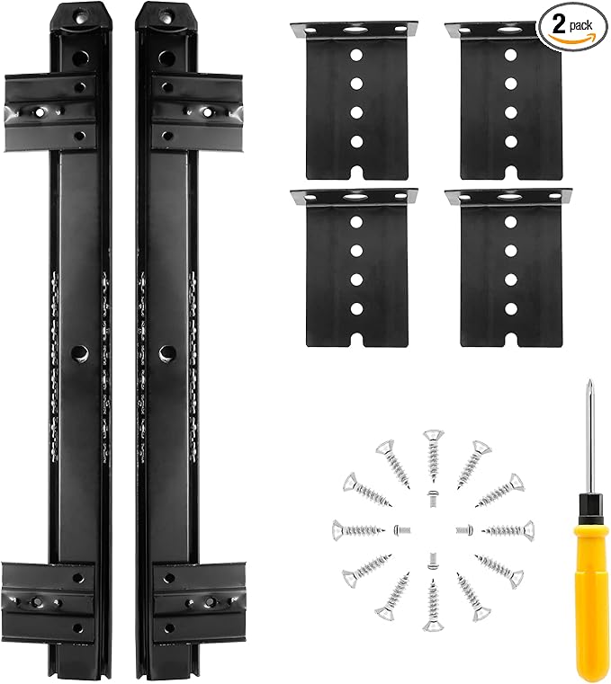 Bonsicoky 2Pcs 14 Inch Keyboard Slide, Heavy Duty Ball Bearing Slides, Computer Keyboard Drawer Tray Accessories, Cabinet Furniture Rails Rack, Black