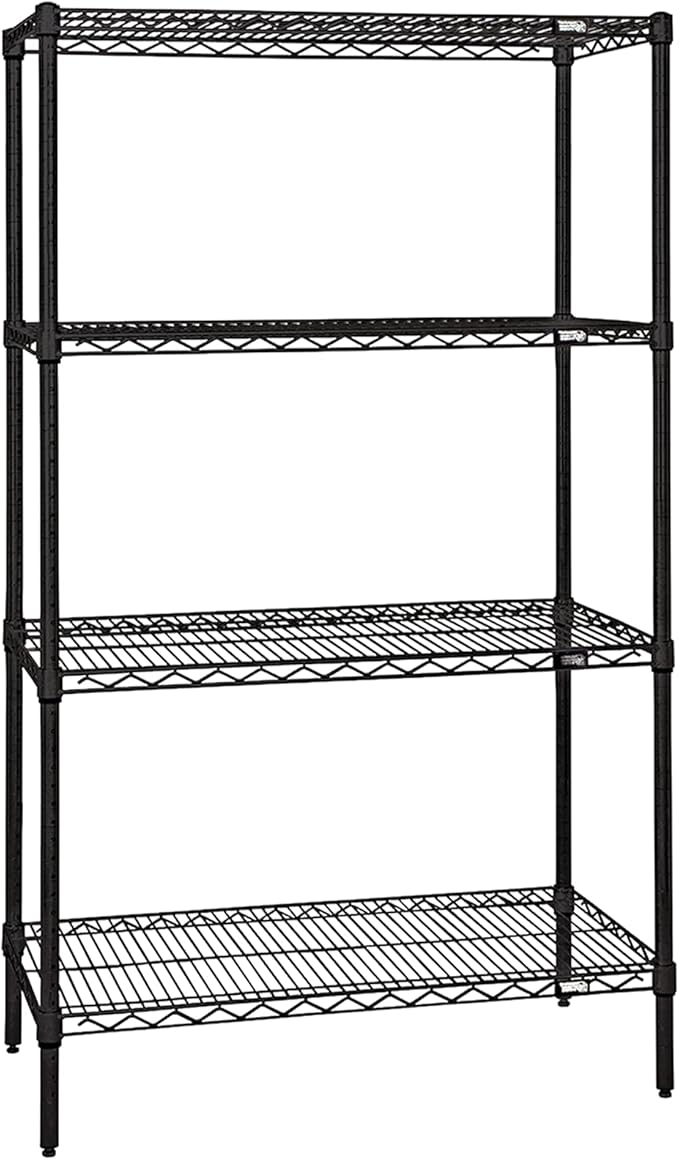 Quantum Storage Systems WR74-3636BK Wire Shelving Starter Kit, 36" W x 36" D x 74" H, 600 lbs Capacity, Carbon Steel, Epoxy Coated, Black, NSF