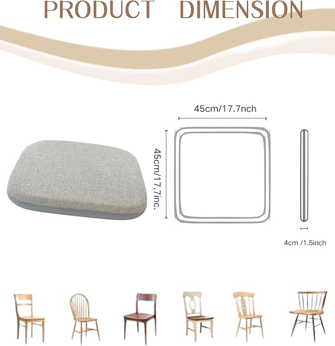 High Resilience Memory Foam Chair Cushion 17"x17"x2" Set of 2 Square Chair Pads and Washable Cover Non Slip Seat Cushions for Indoor Dining Room Kitchen and Office Chairs (Khaki,17"x17")