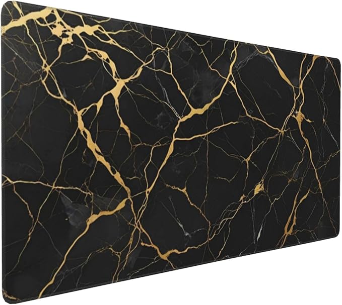 Black Marble Texture Large Mouse Pad & Desk Mat Extended Mousepad with Stitched Edges Non-Slip Rubber Base Laptop Computer Keyboard Pad for Gaming, Office & Home Decor, XXXL - 35.4" X 15.7"