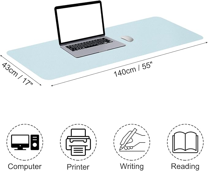 PATIKIL Large Desk Mat, 55"x17" Non-Slip Waterproof PU Leather Desk Pad, Dual Sided Desktop Protector Cover for Office Home Work Study, Light Blue
