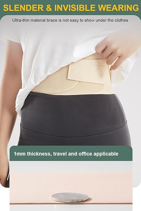 Super Thin Back Brace for Lower Back Pain Women Men, Lumbar Support Waist Support Brace for Women Lower Back Pain Relief Products, Hip Belt Waist Belt Sciatic Nerve Brace for Women Men (Beige, Large)