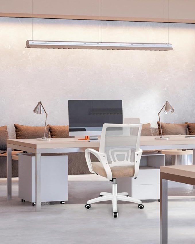 NEO CHAIR Office Desk Computer Chair Ergonomic Mesh Gaming Cushion Seat with Comfy Lumbar Mid Back Support Adjustable Height Swivel Rolling Wheels for Home Task (Beige)