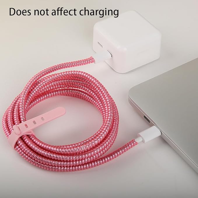 4.8M(15.75FT) Spiral Cable Protector, Multicolor Suitable for Most Phone/Pad/Laptop USB Wire Cord Savers Protection Cover Anti-Break Wrap Charger Data Line Cables Sleeves, Laser Rose