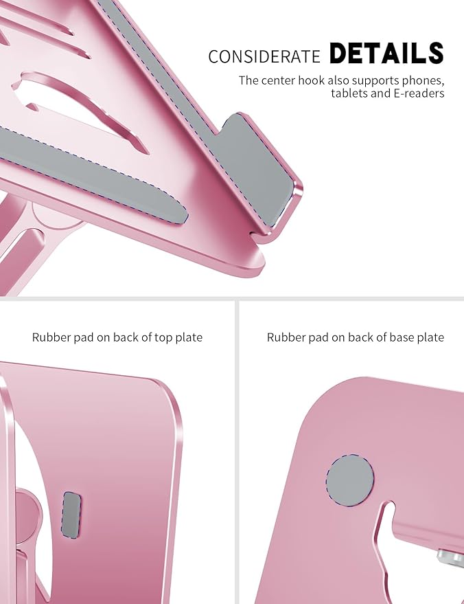 Laptop Stand Adjustable Laptop Holder for Desk, Foldable Laptop Riser Portable Computer Stand Compatible with MacBook, Lenovo, HP and All Laptops up to 16 inches Puce Pink