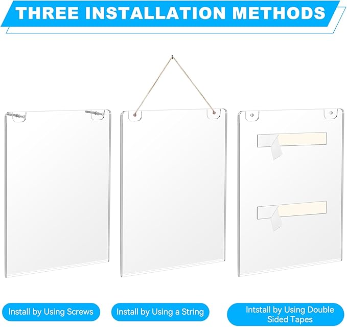 Daofary Acrylic Sign Holder 8.5 x 11 Wall Mount, 18 Pack Clear Acrylic Wall Picture Frame with Double-Side Tape, Document Paper Poster Display for Office, Store, Restaurant (Adhesive Tape, Screws & Hanging Rope Included)