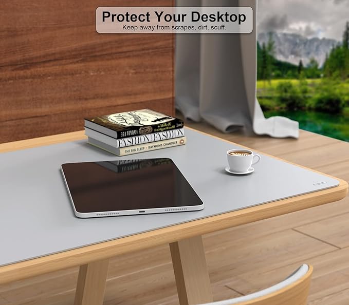 MoKo Desk Mat, Dual-Sided Office Desk Pad Waterproof, Large Protector Mouse Pad for Keyboard and Mouse, Leather Desk Writing Pad Large for Office/Home/Decor, 31.5''x15.7', Light Gray+Silver