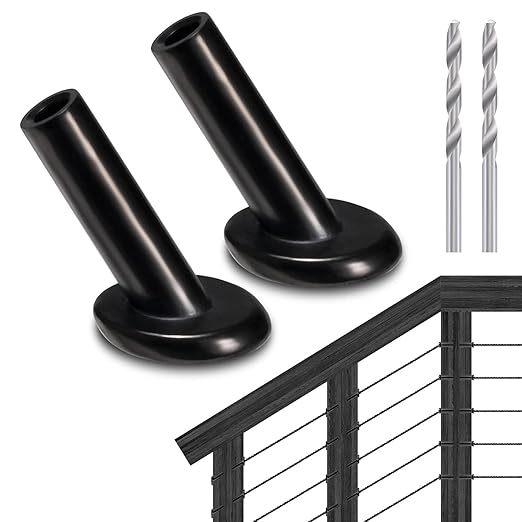 20 Pack 30 Degree Angle Protective Sleeves, Black Cable Railing Stair Protector Sleeve Beveled for 1/8" Wire Rope, T316 Marine Grade Cable Railing Kit with Two Drill Bit for Wood Posts HF039B