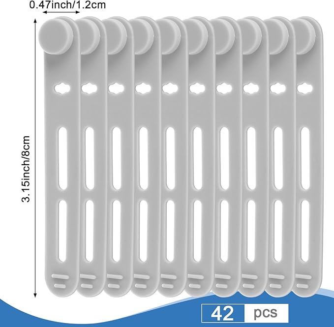 Tellegloww 42 Pcs Silicone Cable Ties Reusable Cord Organizer Adjustable Data Cable Wraps for Earphone Phone Charger Computer Cord Management Straps Travel Essentials(Gray,3.15 Inch)