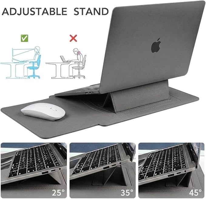 13 Inch Laptop Sleeve for Mac NEO, Precision-Fit Leather Case with Stand and Mouse Pad, Slim Protective Computer Sleeve with Accessory Pouch, Soft Lining, Grey