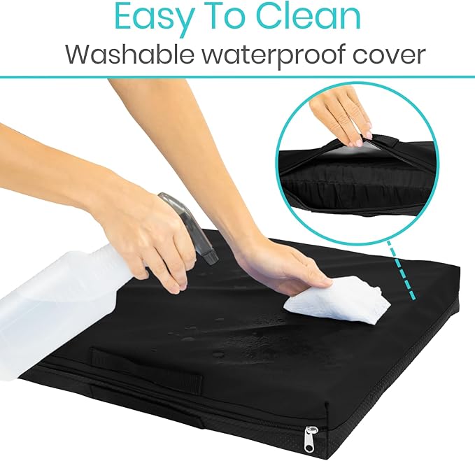 Vive Waterproof Wheelchair Cushion for Pressure Relief (18x16x3) - Washable Cover Incontinence Protection for Elderly Adults & Seniors - Memory Foam Gel Pad for Recliners, Office Chairs, Car