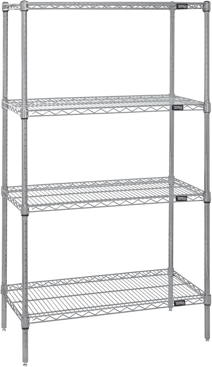 Quantum Storage Systems WR86-1436S Starter Kit Wire Shelves Stainless Steel 4 Shelves 86" H x 36" W x 14" D