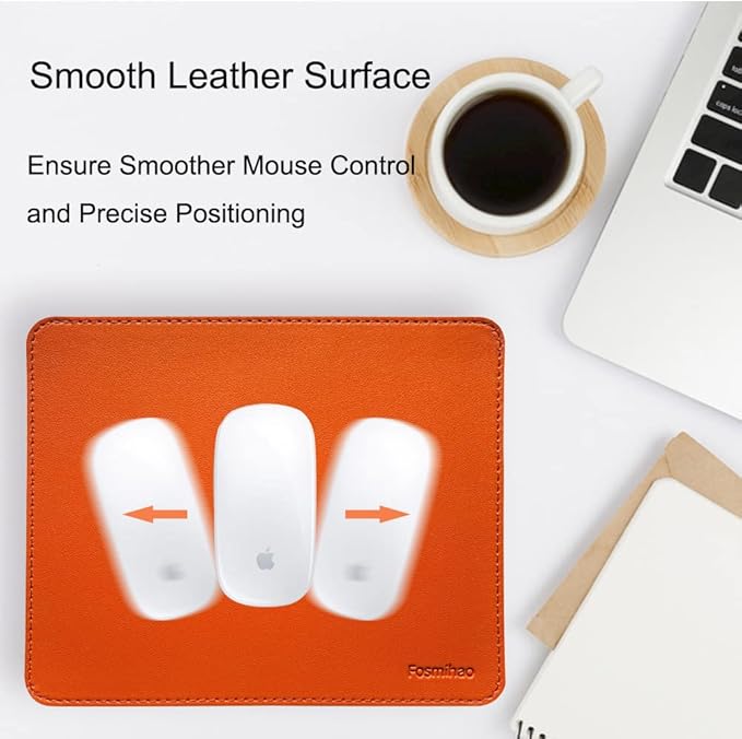 Leather Double Side Mouse Pad With Stitched Edge - Waterproof Ultra Thin for Computers, Laptop, Office & Home, 10.2 x 8.3 Inch, 1 Pack (Orange)