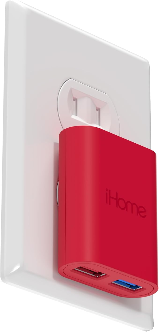 iHome 2-Port USB Wall Charger, AC Pro Multiport Plug Adapter, Phone Charging Block with Dual Ports for Home & Travel