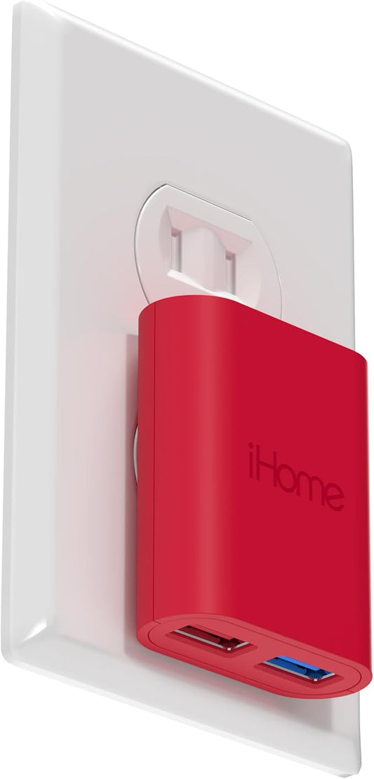 iHome 2-Port USB Wall Charger, AC Pro Multiport Plug Adapter, Phone Charging Block with Dual Ports for Home & Travel