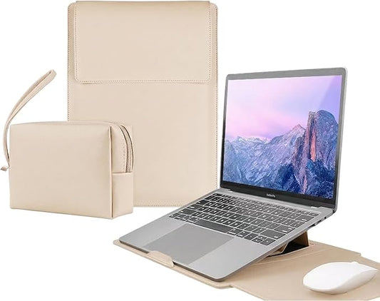 13 Inch Laptop Sleeve for Mac NEO, Precision-Fit Leather Case with Stand and Mouse Pad, Slim Protective Computer Sleeve with Accessory Pouch, Soft Lining (Beige, 13 Inch)