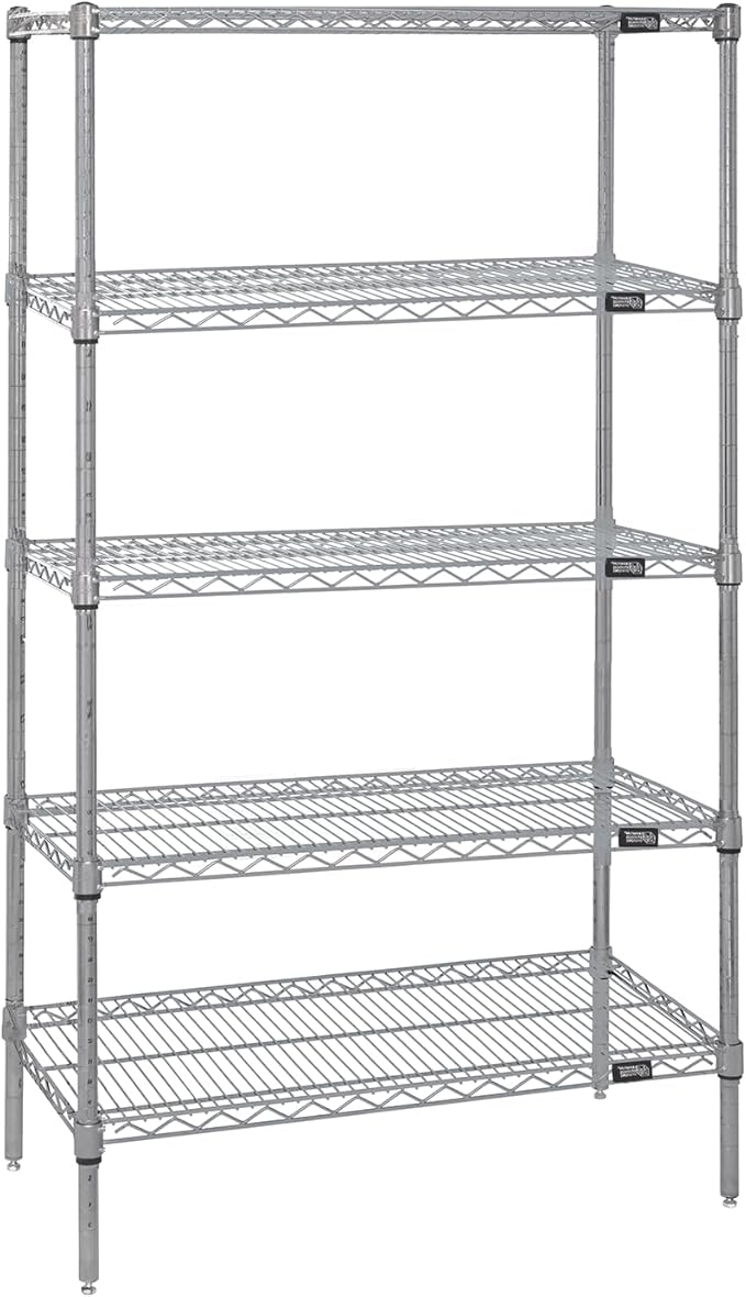 Quantum Storage Systems WR74-1872S-5 Wire Shelving Starter Kit, 72" W x 18" D x 74" H, 600 lbs Capacity, Stainless, Stainless, NSF