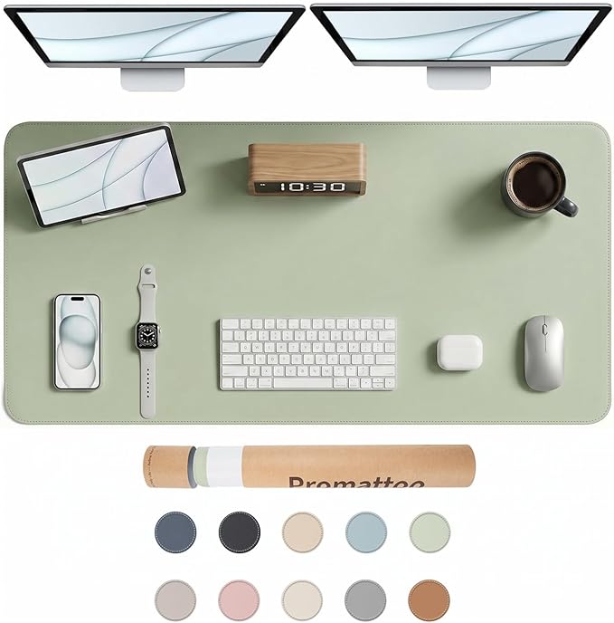Large Desk Pad Non-Slip Desk Mat Protector for Keyboard Mouse Waterproof Vegan Leather Surface Faux Leather Laptop Mat Smooth Mouse Pad Premium Gift Tube Matcha Green 47" x 23"