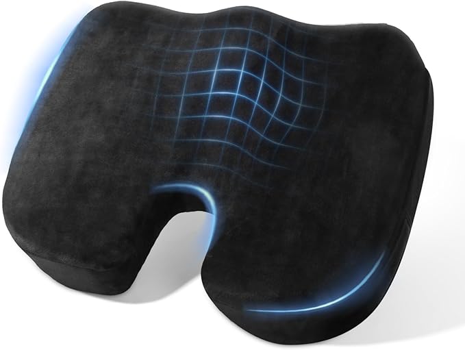 Memory Foam Seat Cushion for Office Chair & Car - Tailbone, Sciatica & Coccyx Pain Relief Butt Pillow - Ergonomic Orthopedic Desk Chair Pad for Long Sitting, Gaming & Travel, Black