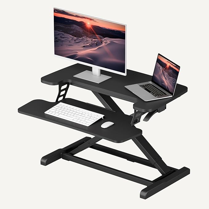 SANODESK Standing Desk Converter 28" Desk Riser for Home Office, Compact Sit Stand Desktop Workstation for Laptop & Monitor, Ergonomic Height Adjustable Riser, Black