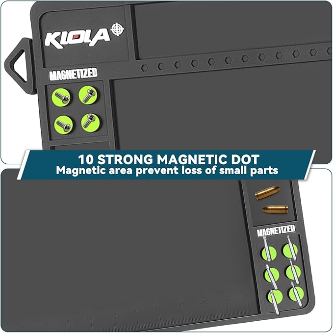 Klola Rifle Shotgun Cleaning Mat - Large Magnetic Gun Mat with Organizer Parts Tray, Anti-Slip Workbench Cleaning Pad, Inch Ruler