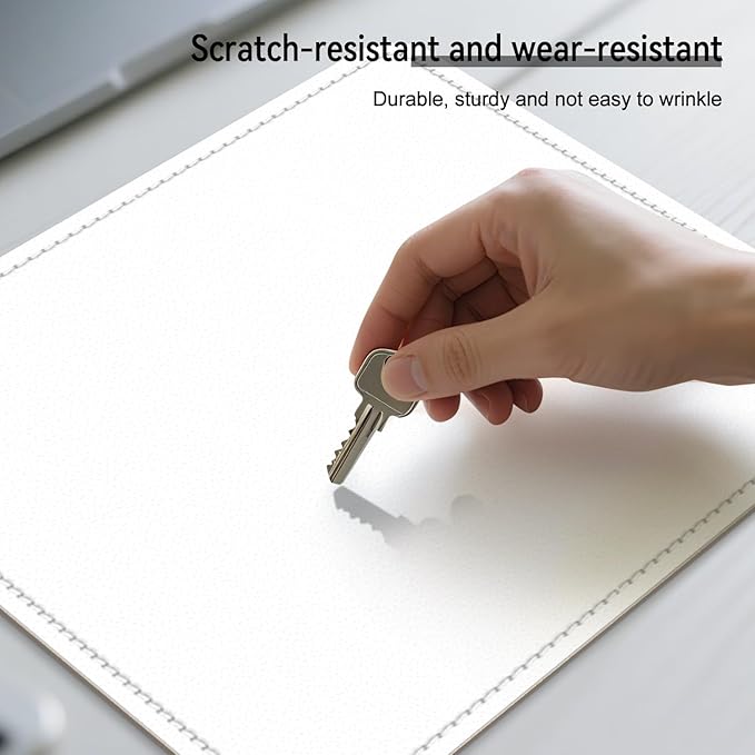 Leather Mouse Pad with Stitched Edge, Waterproof Gaming Mouse Mat for Computers, Laptop, Office & Home (White, 11"*8")