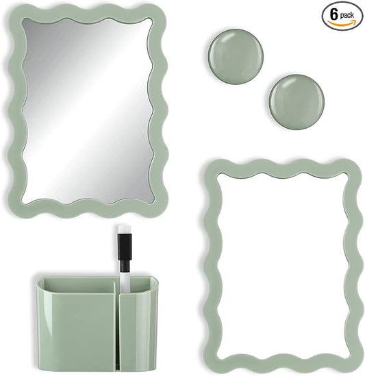 Jingmore Scalloped Magnetic Locker Accessories Kit Sage Green Back to School Essentials 6 Pieces Includes Whiteboard Mirror and Organizing Supplies Cute Locker Organizer Decoration for School