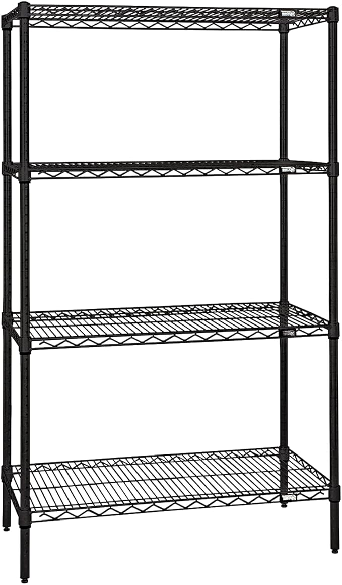 QUANTUM STORAGE SYSTEMS WR86-1260BK Starter Kit Wire Shelves Black Epoxy 4 Shelves 86" H x 60" W x 12" D