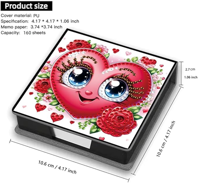FRANDEK Heart-Shaped Roses Diamond Art Note Box DIY Set, Sticky Notes Holder with 160 Refills, Love Theme Desk Organizer Gift for Valentine'Day Anniversary Romantic Office & Home Decor