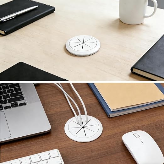 2 Pack Desk Grommet 2 Inch (50 mm) White, Desk Hole Cover for Cables, White Desk Cord Hole Cover for Office Home Table, Cable Grommet with 1 Hole Saw Drill Attachment & 6 Cable Ties