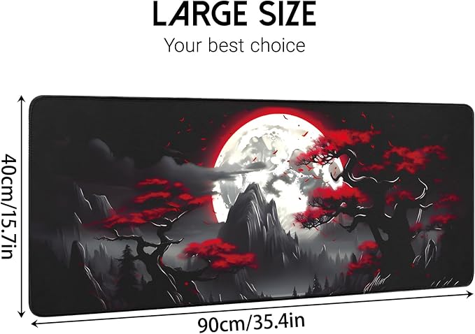 FreeNook Large Gaming Mouse Pad, Anime Black Mousepad with with Non-Slip Base, Expanded Cool Desk Mat, Mountain Moon Scenery XL Keyboard Mat Suitable for Home Office,35.4 X 15.7 Inch