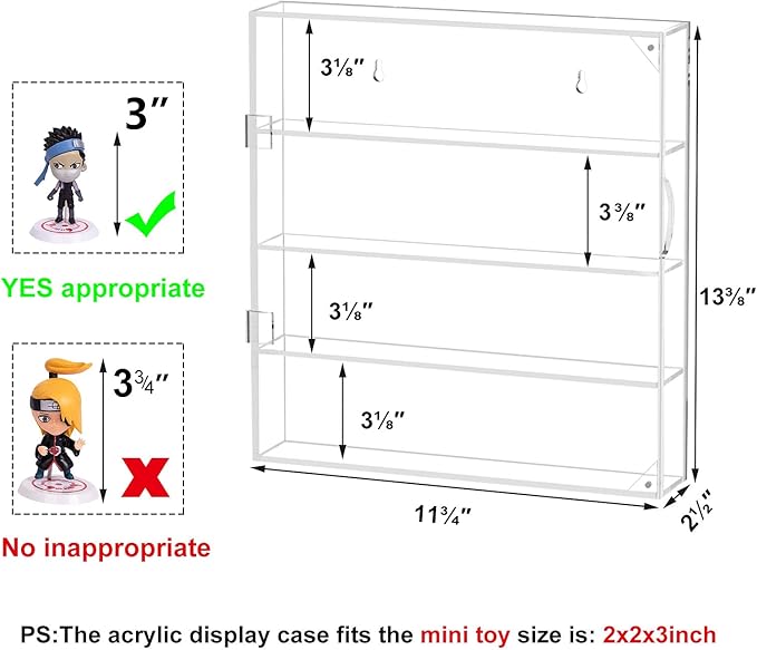 AITEE Acrylic Display Case for Mini Funko Pop Figures, Clear Wall Mounted or Desktop 4 Layer Storage Box Cabinet Organizer for Mini Toys, Collections or Stone