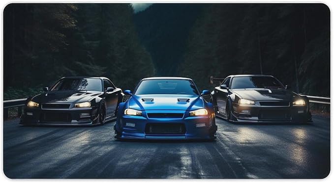 Large Mouse Pad Gaming R34 Sports Car Racing JDM Car Cool Big Computer Desk Mat Desk Pad for Keyboard and Mouse Mat Non-Slip Base 40X75cm