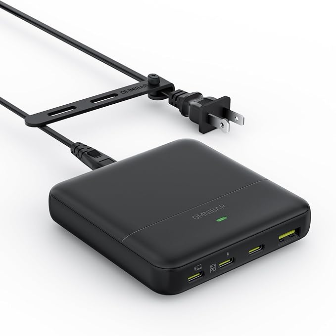 USB C Charging Station 67W, 4-Port Slim USB C Charger Block for iPhone 17/16/15, MacBook Air/Pro with 5ft Extension Cord, 3 USBC, 1 USB-A, Fast Charging Desktop Charger for Home Office Travel, Black