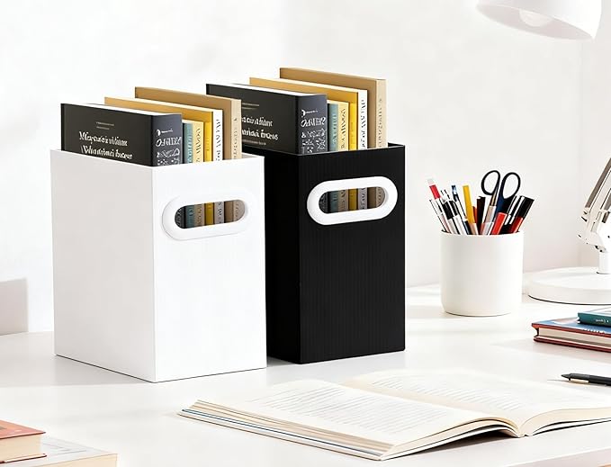 Cardboard File Organizer, Storage Box for Hanging File Folders Letter Size, Portable Document Organizer with Handle for Home, School, or Office, White and Black color