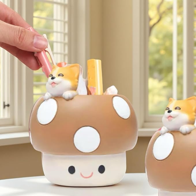 Cute Small Pen Pencil Holder, Kawaii Resin Cat Dog Dinosaur Rabbit Animal Paper Clip Toothbrush Mini Storage Organizer Office Desk Decorations