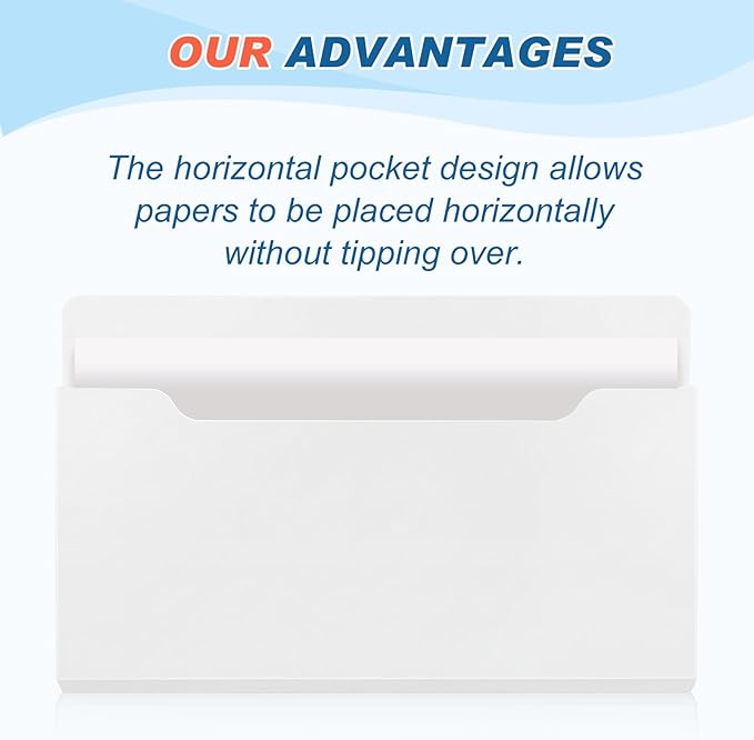 Fuutreo 6 Pcs Magnetic Wall File Organizer Magnetic Wall File Holder Refrigerator Magazine Holder for Mail Letters Paper(White,Horizontal-3 Mixed Size)