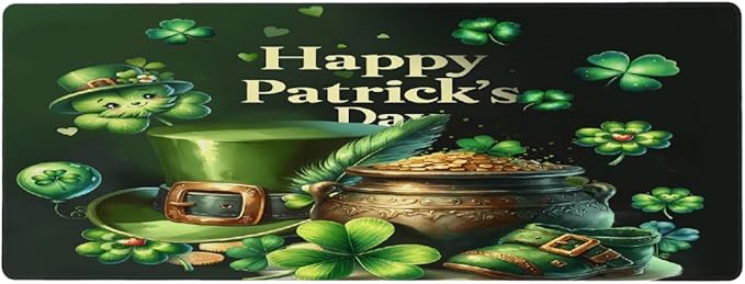 Large Mouse Pad Non-Slip Rubber St Patrick Green Long Gaming Desk Mat Big Computer Keyboard Mousepad Waterproof Protector Wristing Pad for Gaming Office Home Decorative 31.5 X 11.8 Inch