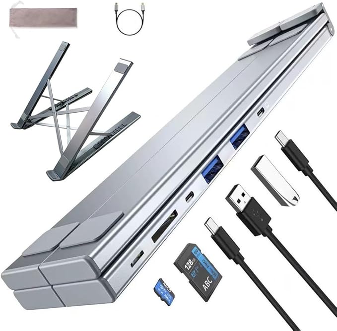 Laptop Docking Station Stand 6 in 1 USB C Portable Travel Laptop Stand with Docking Station 6-in-1 USB-C Hub with 2 USB 3.0 for MacBook Pro/Air Dock Tablet Stands(6 in 1)