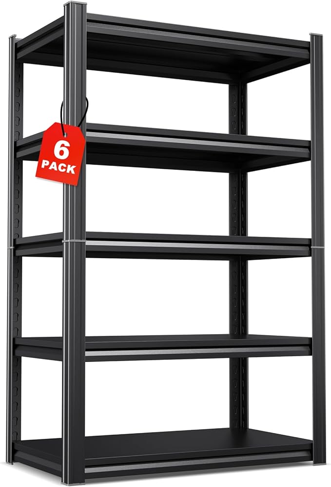 Set of 6 71"H Garage Shelving-2050LBS 5 Tier Storage Shelves,Adjustable Heavy Duty Metal Shelving Unit and Storage Large Rack,Utility Steel Shelf For Shop Warehouse Industrial Pantry 71"x35"x16"