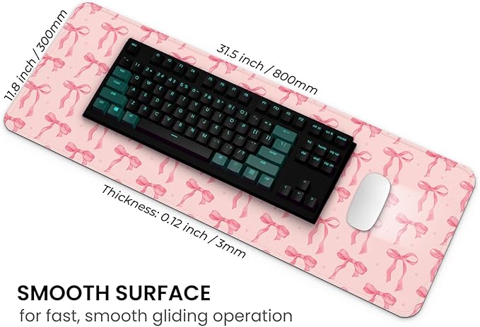 MAY FLOWER Gaming Mouse pad, Large Laptop Mousepad, Full Keyboard Mat, Long Computer Mouse Mat for Home and Office, Anti-Slip Rubber Base, 31.5 x 11.8 Inches (Pink Checkered)