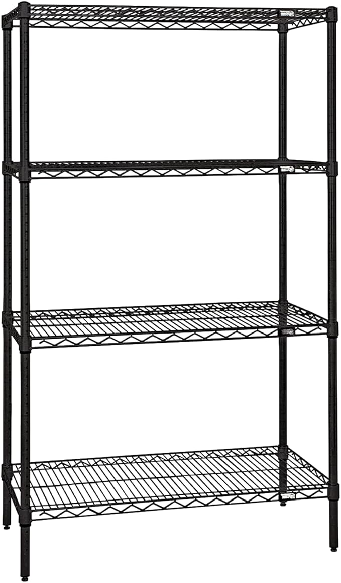 Quantum Storage Systems WR86-2436BK Starter Kit for 86" Height 4-Tier Wire Shelving Unit, Black Finish, 24" Width x 36" Length x 86" Height