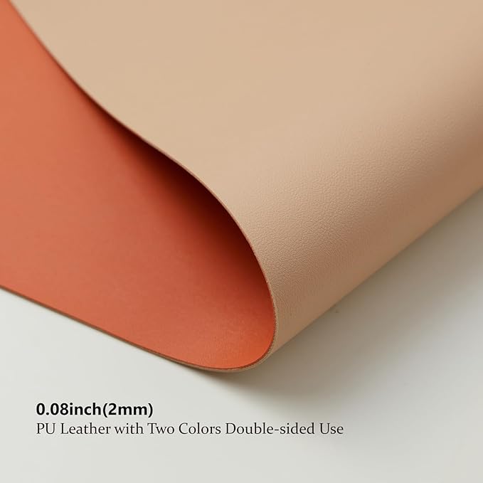 HOMIEAZICOZI Dual Sided Leather Desk Mat - Waterproof Pad for Office and Home Organization Accessories Ideal Large Mouse Mats on Top of Desks(Apricot+Orange,31.5''x 15.7'')