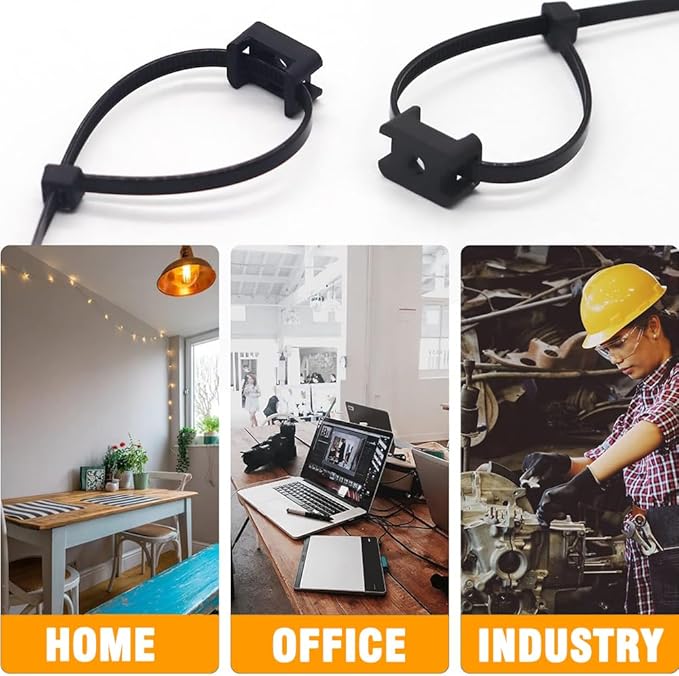 120 Set Black Cable Zip Tie Mounts Kit Wire Clips Organizer Holders Clamps with 0.9Inch Saddle Type Mounts Base with 8" Ties and Tapping Screw