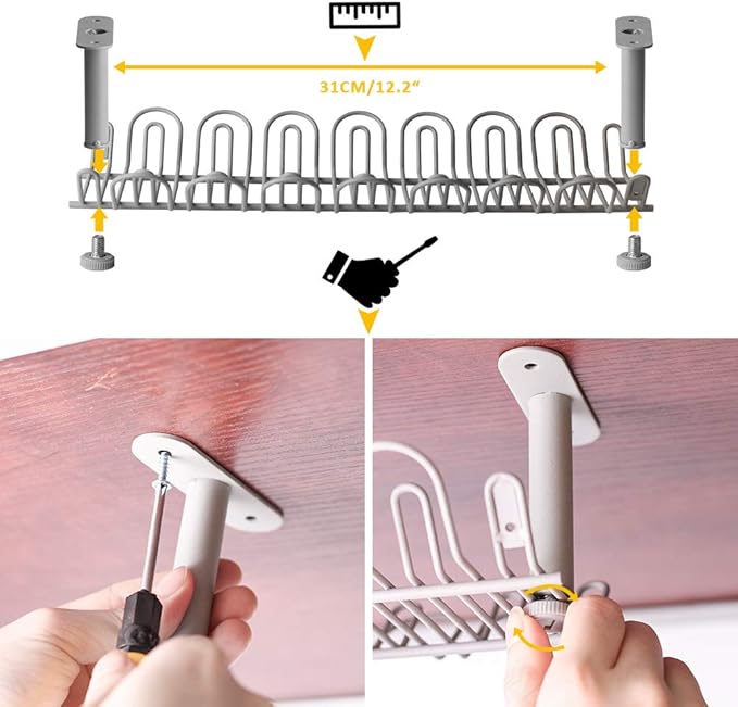 2 Packs Cable Management Tray, 14 inch Under Desk Cable Holder for Wire Organization, Heavy Metal Cord Organizer Ideal for Computer Home Office Standing Desks to Hide Power Strips (Gray)