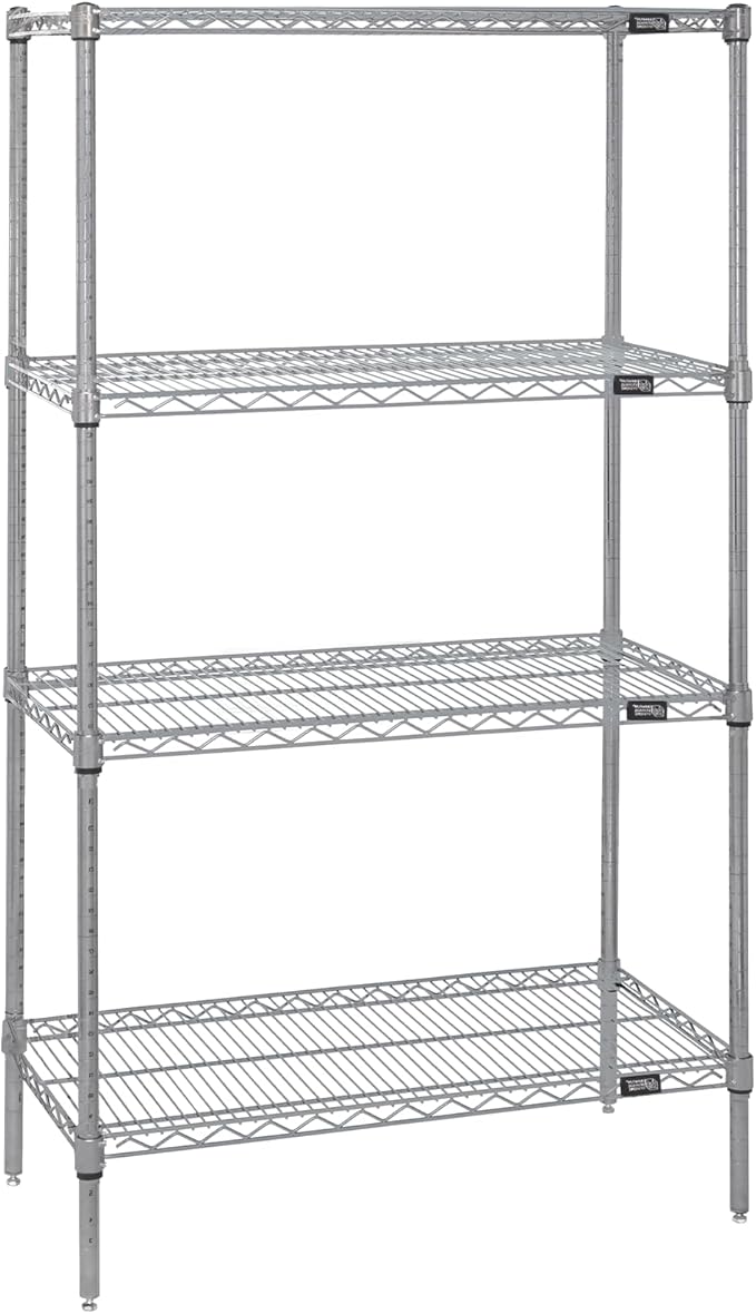Quantum Storage Systems WR63-2460S Starter Kit for 63" High 4-Tier Wire Shelving Unit, Stainless Steel Finish, 600 lb. Per Shelf Capacity, 24" Width x 60" Length x 63" Height