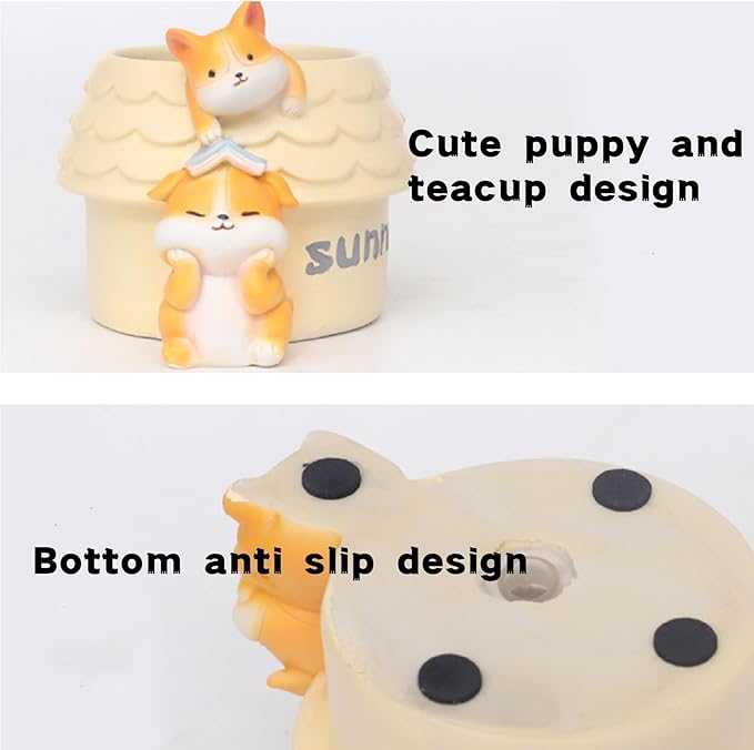 Cute Small Pen Pencil Holder, Kawaii Resin Cat Dog Dinosaur Rabbit Animal Paper Clip Toothbrush Mini Storage Organizer Office Desk Decorations