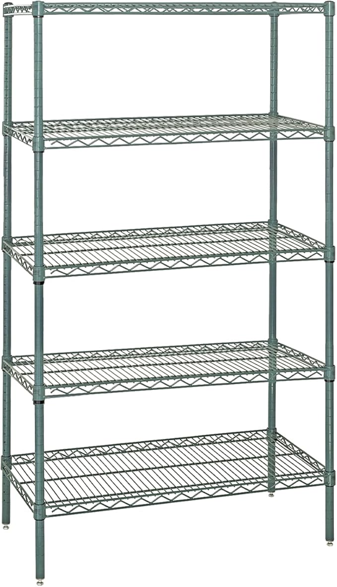 QUANTUM STORAGE SYSTEMS WR74-2160P-5 Starter Kit Wire Shelves Green Epoxy 5 Shelves 74" H x 60" W x 21" D