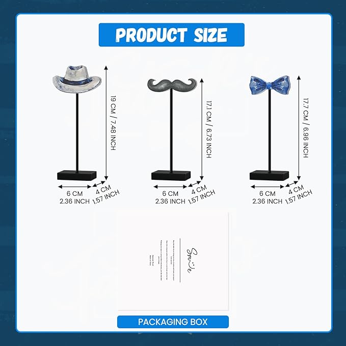 Smile Father's Day Wooden Table Decor Mustache, Bow Tie, Cowboy Hat Desktop Signs Tabletop Decorations for Home Office Shelf - Gift for Dad, Husband, Grandpa